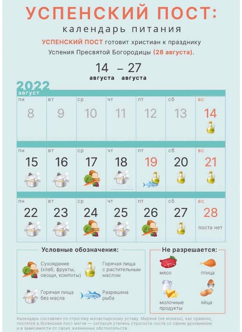 14 августа 2023 года. Успенский пост в 2022 питание по дням для мирян. Успенский пост в 2022. Пост календарь питания. Успенский пост 2022 календарь.